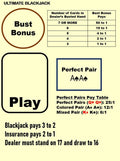 Blackjack Mat A4 - Side Bets (Bust Bonus, Perfect Pair) - Waterproof