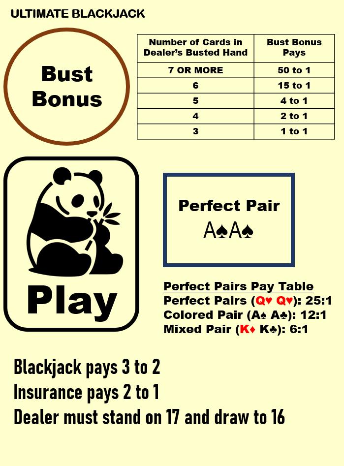 Blackjack Mat A4 - Side Bets (Bust Bonus, Perfect Pair) - Waterproof