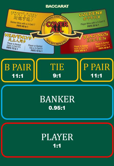 Baccarat Casino Play Mat- All Major Side Bets Included - Waterproof