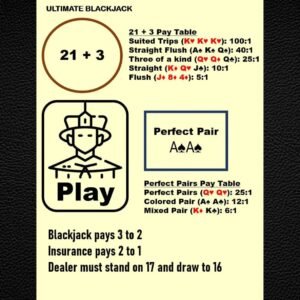 Blackjack Casino Layout Mat – Side Bet Payouts, Laminated (A4)