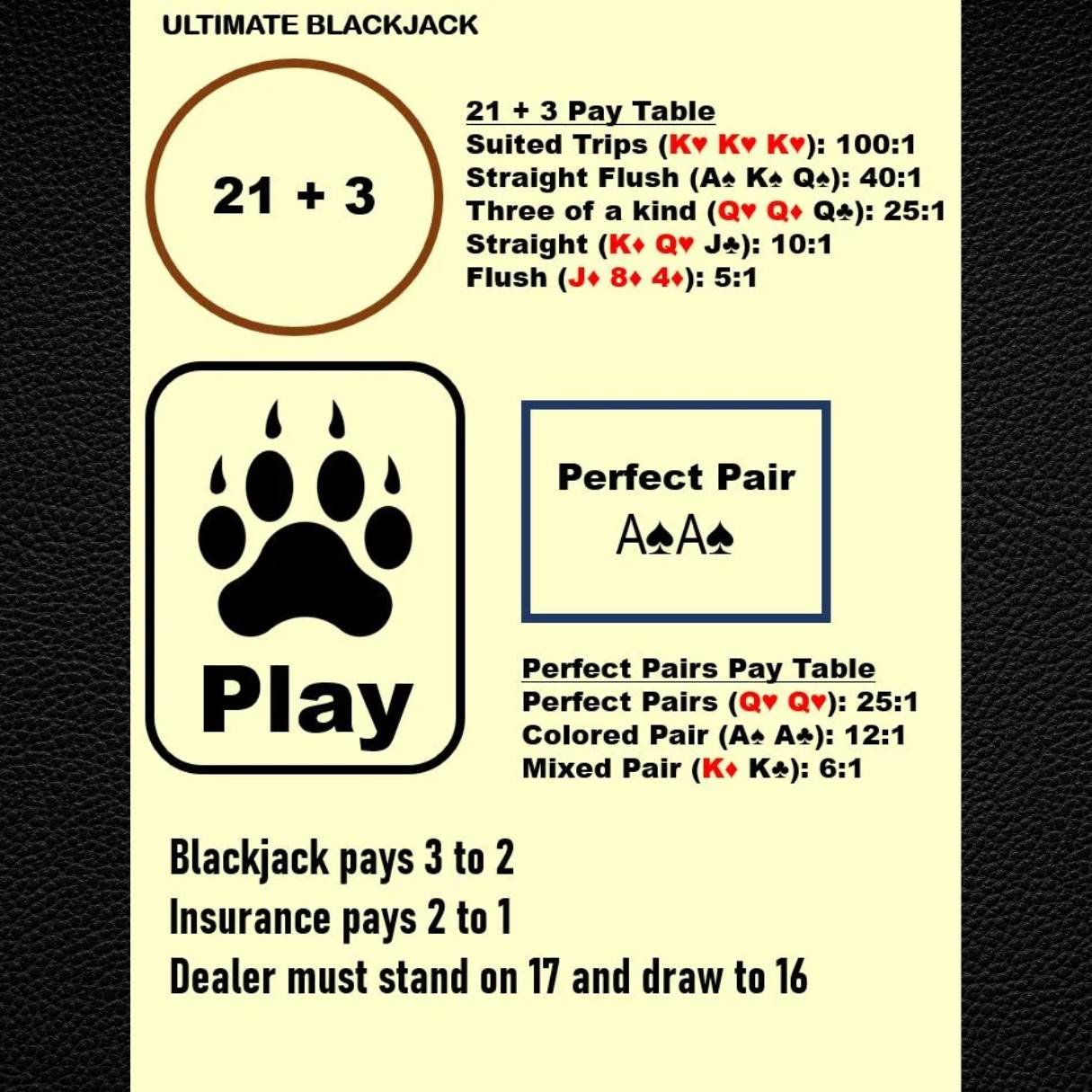 Blackjack Side Bet Mat – Laminated Casino Layout (A4)