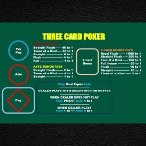 Three Card Poker Laminated Mat A4 - Pair Plus & 6 Card Bonus