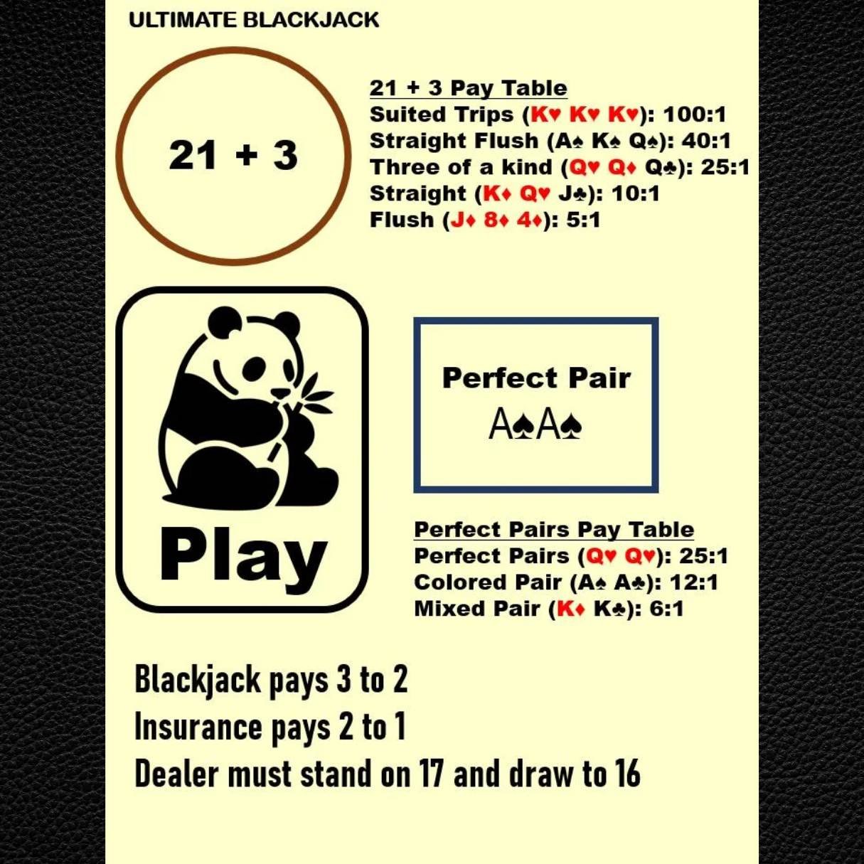 Blackjack Side Bet Layout Mat – Laminated Casino Game (A4)
