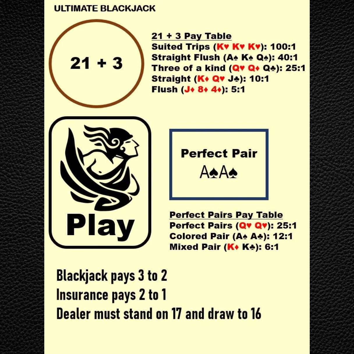 Blackjack Side Bet Mat – Laminated Casino Layout (A4)